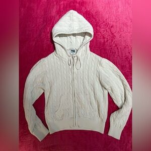 Harlow Cable Knit Hoodie Cream Cozy Preppy Sweater